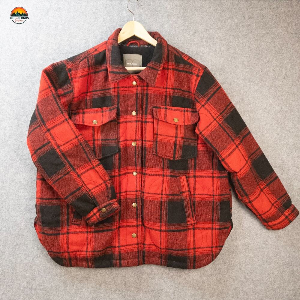 Maurices Button-Up Jacket Red Black Plaid Fleece Lined Shacket Plus Women's 2XL - Picture 1 of 10